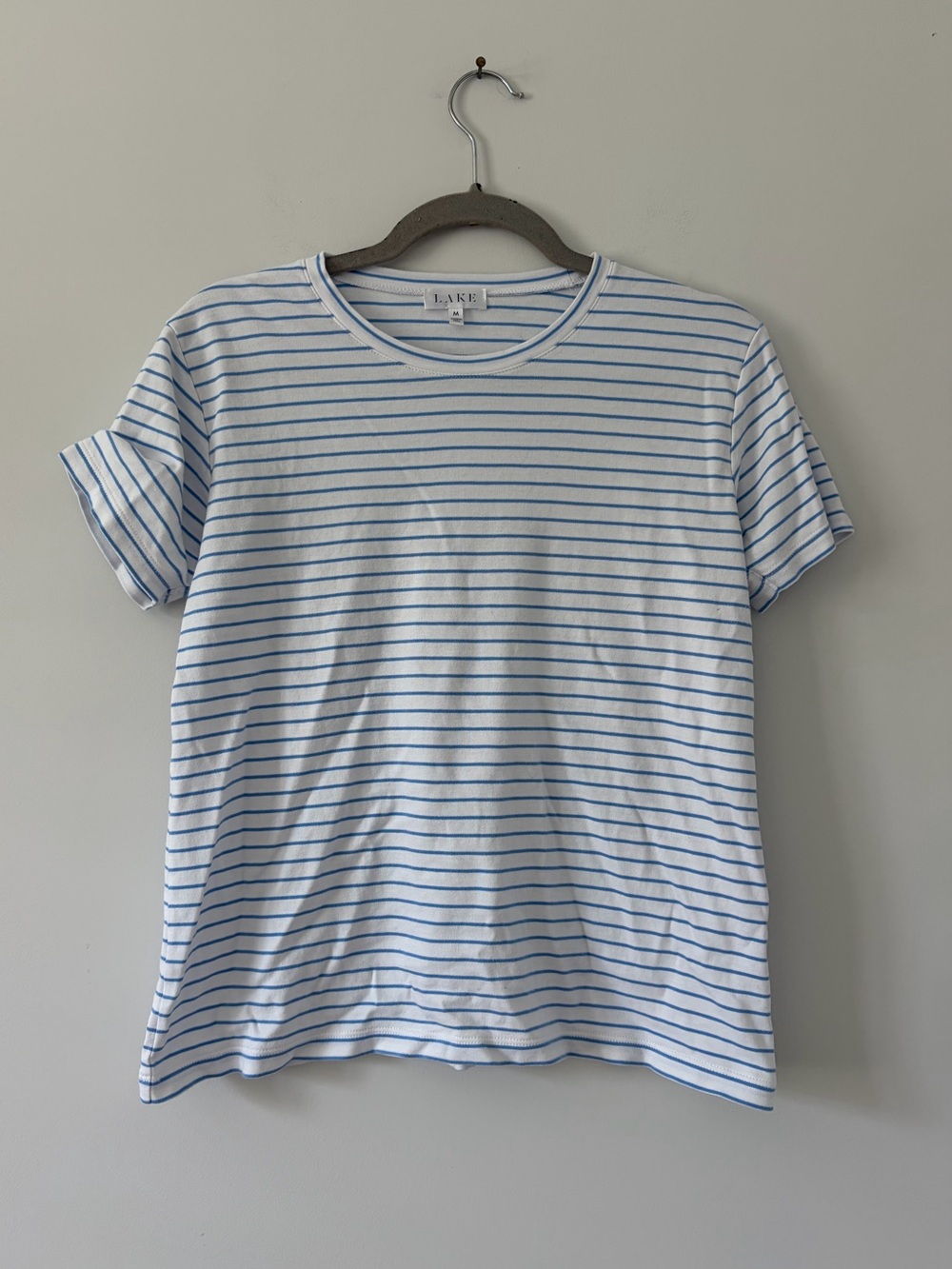 LAKE Blue White Stripe Crewneck Short Sleeve Pima Cotton Casual Pajama Shirt M